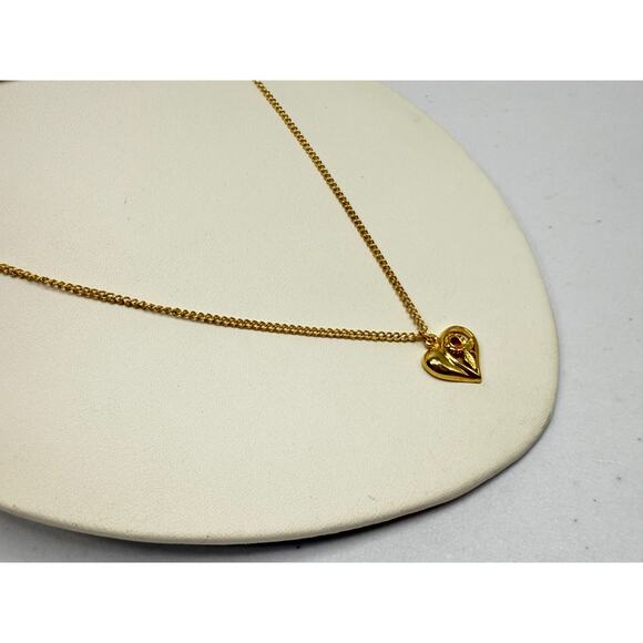 Vintage Necklace Pendant Red Rhinestone Gold Tone Heart Flower 18 in curb chain - Picture 8 of 11